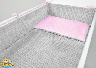 AMAL souprava do postýlky MINKY, šedá+bílé tečky na růžovém, 120x90 cm