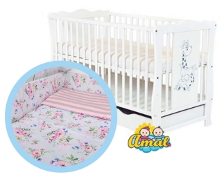 AMAL Komplet: Multi Postýlka DIANA bila se šuplíkem+ matrace + souprava DUO